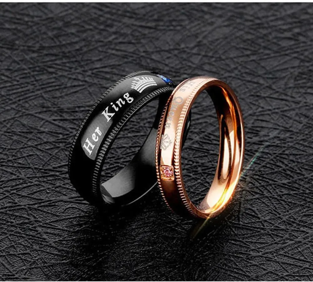 2pcs Set of His and Her Matching Promise Rings for Couples Black Stainless Steel His Queen & Her King Wedding Engagement Annivesary Bands Couples Rings Anniversary Valentine's Jewelry Gifts