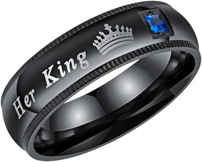 2pcs Set of His and Her Matching Promise Rings for Couples Black Stainless Steel His Queen & Her King Wedding Engagement Annivesary Bands Couples Rings Anniversary Valentine's Jewelry Gifts