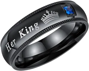 2pcs Set of His and Her Matching Promise Rings for Couples Black Stainless Steel His Queen & Her King Wedding Engagement Annivesary Bands Couples Rings Anniversary Valentine's Jewelry Gifts