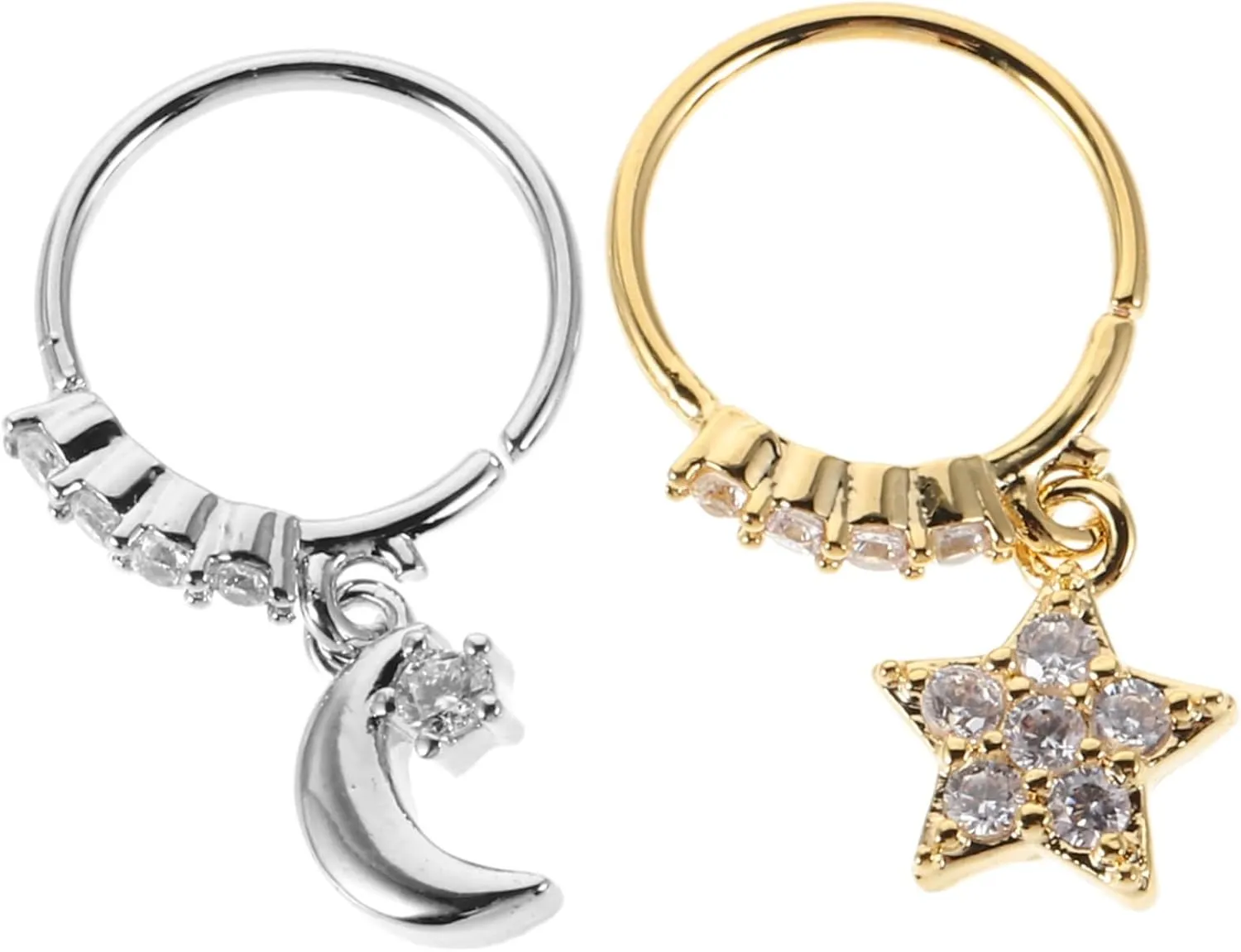 2Pcs Shiny Rhinestone Star Moon Nose Rings for Women Durable Metal Nose Piercing Jewelry for Fashionable Outfits and Unique present Ideas