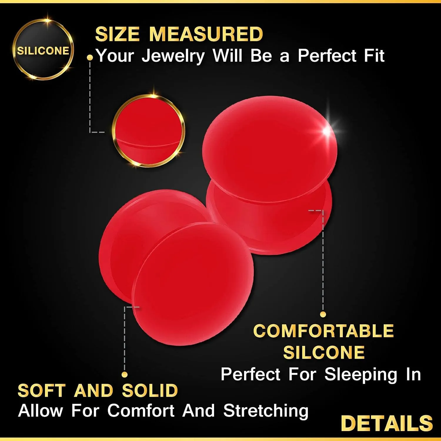 2PCS Silicone Red Double Flared Saddle Unique Stretcher Ear Gauge Plug Earring Lobe Piercing Jewelry See More Sizes