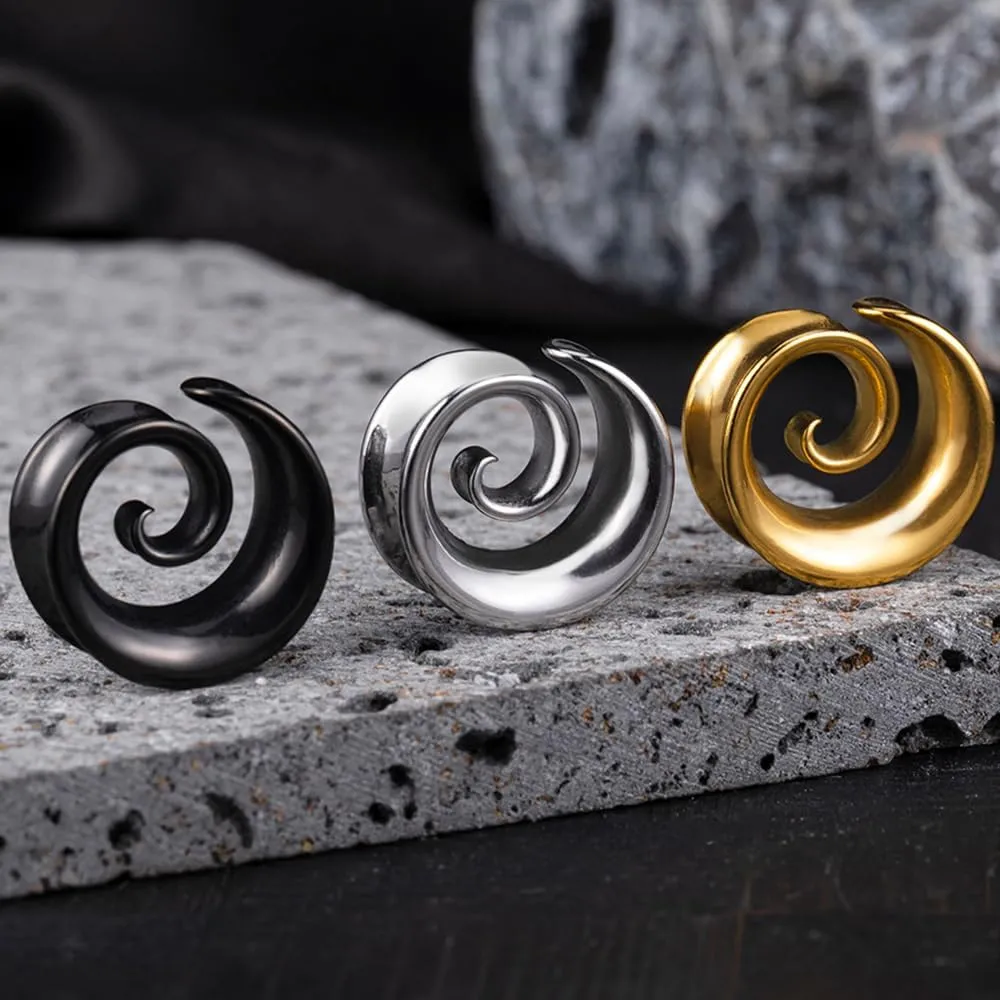 2PCS Spiral Saddle Ear Tunnels Plugs 316 Stainless Steel Ear Gauges Hypoallergenic Earrings Expander Stretcher Piercing Body Jewelry