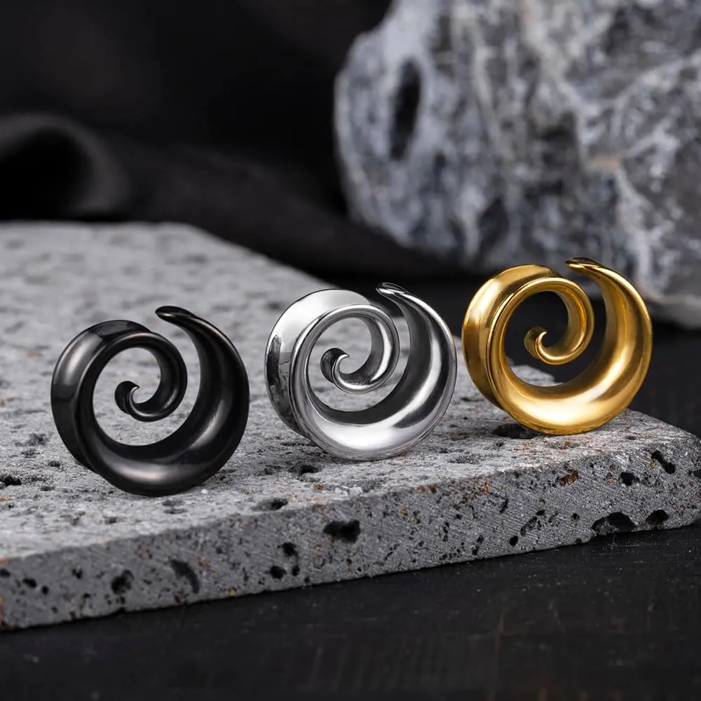 2PCS Spiral Saddle Ear Tunnels Plugs 316 Stainless Steel Ear Gauges Hypoallergenic Earrings Expander Stretcher Piercing Body Jewelry