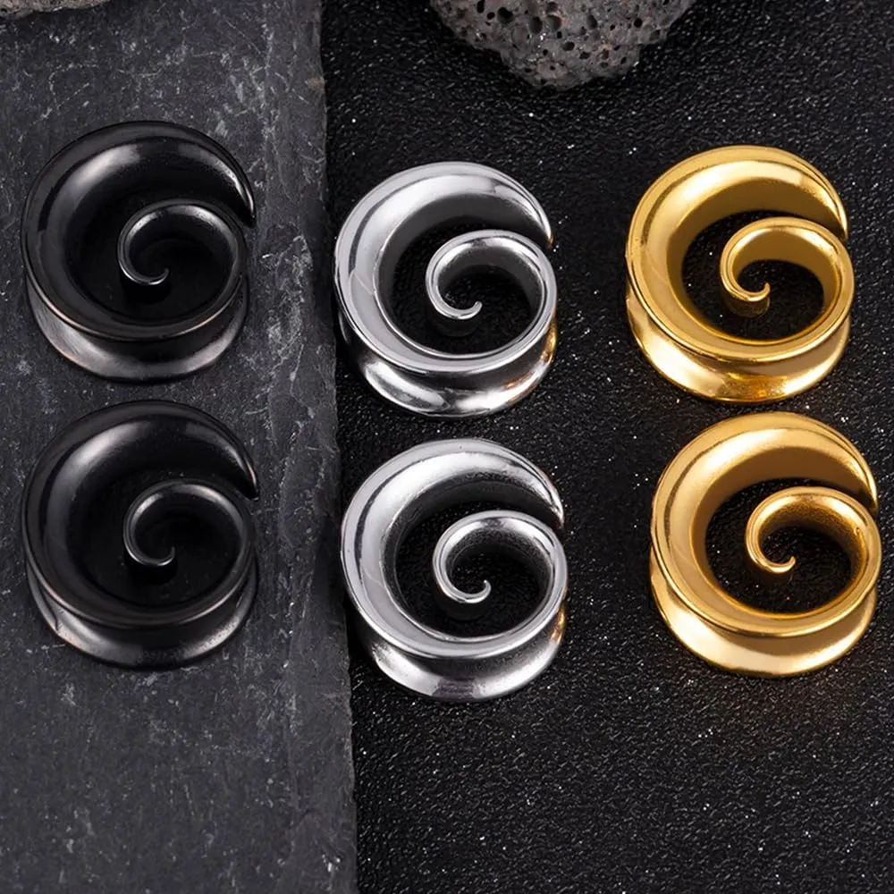 2PCS Spiral Saddle Ear Tunnels Plugs 316 Stainless Steel Ear Gauges Hypoallergenic Earrings Expander Stretcher Piercing Body Jewelry