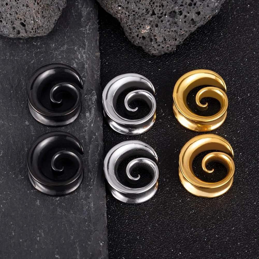 2PCS Spiral Saddle Ear Tunnels Plugs 316 Stainless Steel Ear Gauges Hypoallergenic Earrings Expander Stretcher Piercing Body Jewelry