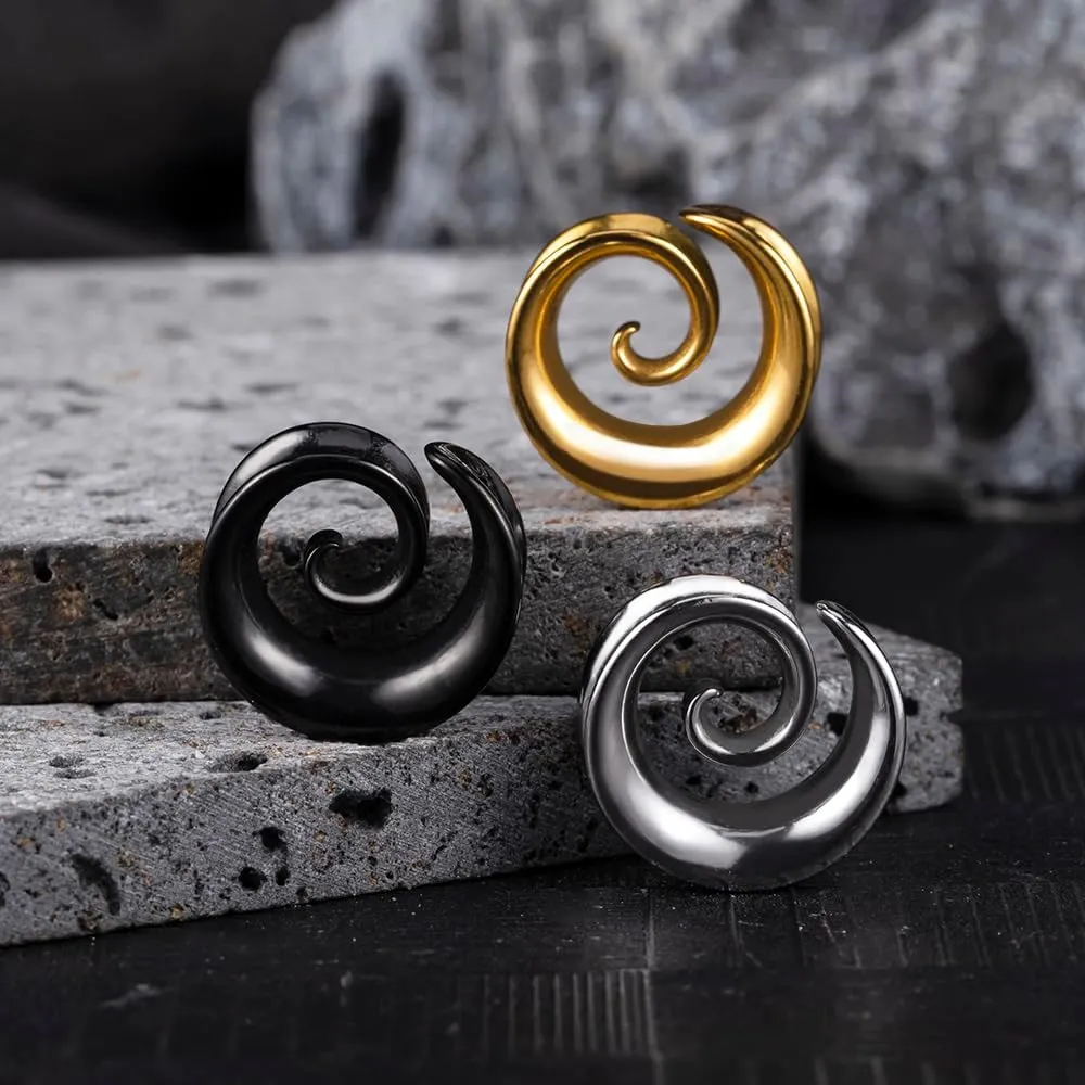 2PCS Spiral Saddle Ear Tunnels Plugs 316 Stainless Steel Ear Gauges Hypoallergenic Earrings Expander Stretcher Piercing Body Jewelry