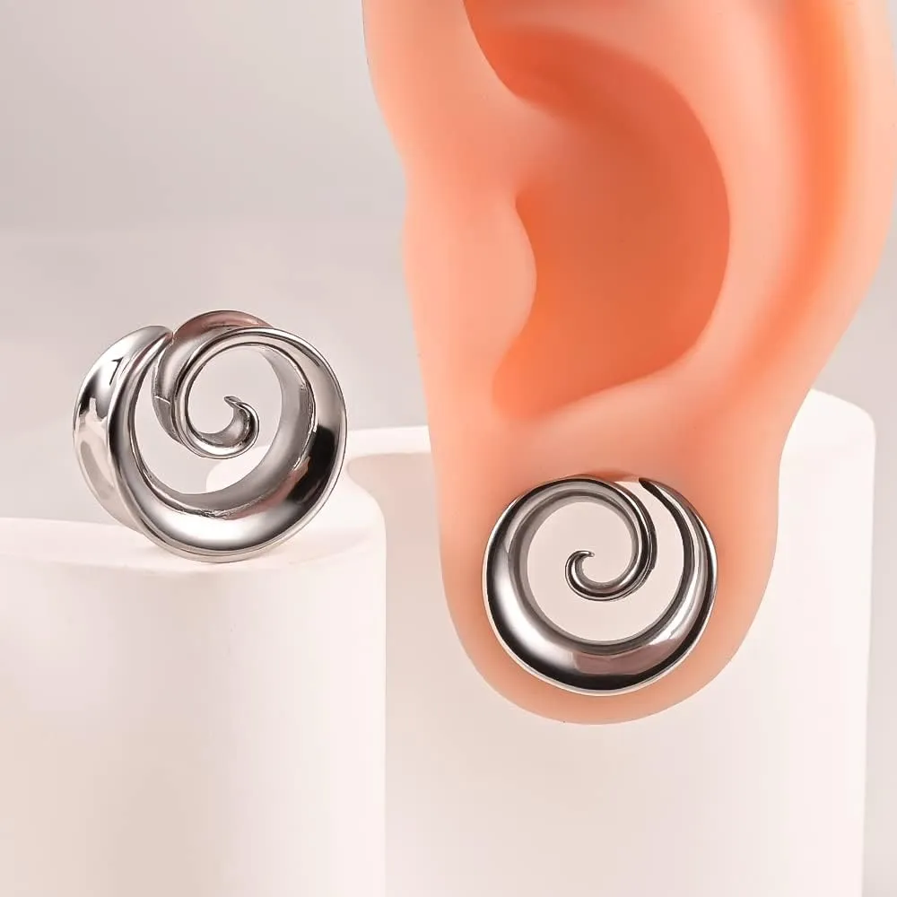 2PCS Spiral Saddle Ear Tunnels Plugs 316 Stainless Steel Ear Gauges Hypoallergenic Earrings Expander Stretcher Piercing Body Jewelry