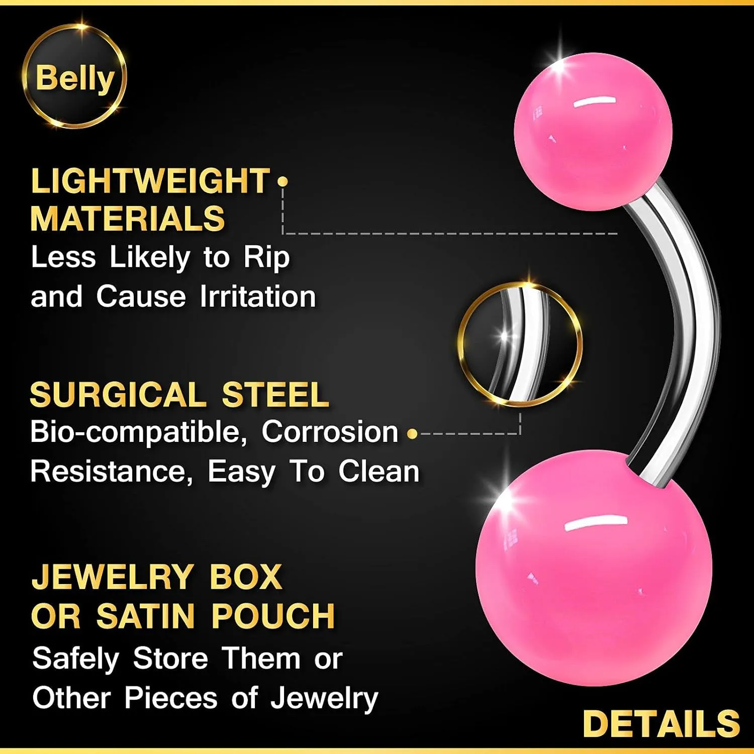 2PCS Stainless Steel Belly Stud Button Navel Bar Rings 14 Gauge 3/8 10mm Acrylic Ball Earrings Piercing Jewelry Choose Colors