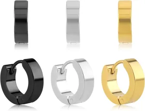 3 Pairs Mens Hoop Earrings,Unique Stainless Steel Hoop Earrings for Men,Lightweight and Comfy Small Chunky Hoop For Men Gift for Dad Husband Brother