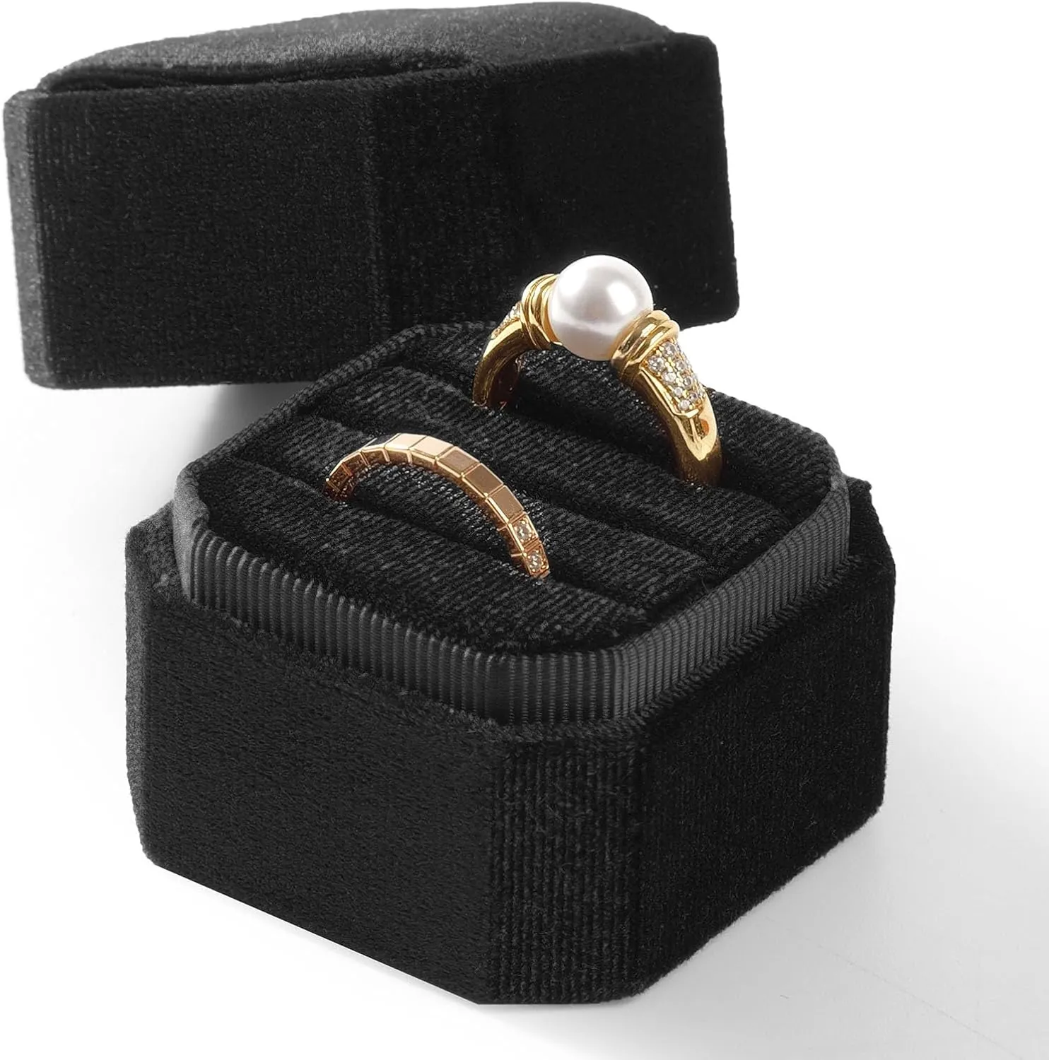 3 Slots Ring Box Velvet Ring Gift Box Wedding Day For Proposal, Engagement, Wedding,Mother's Day, Valentine's Day (Black)