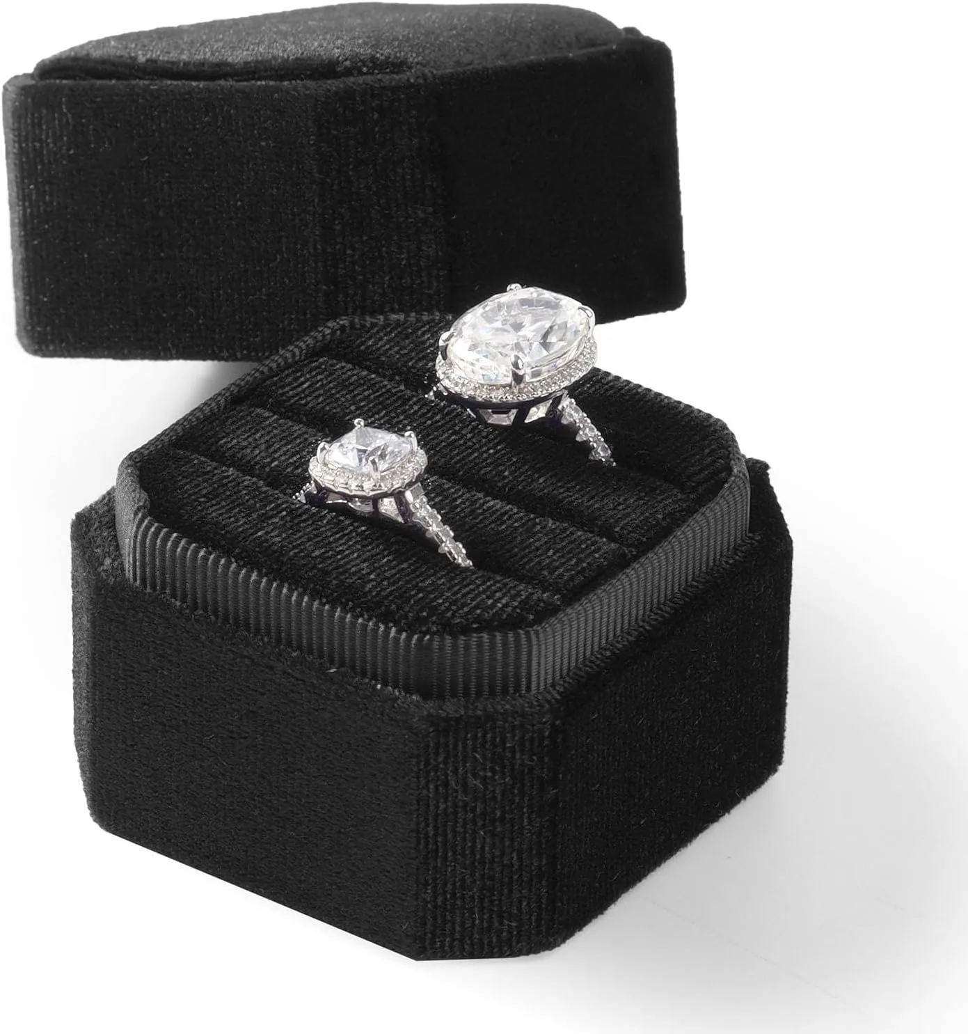 3 Slots Ring Box Velvet Ring Gift Box Wedding Day For Proposal, Engagement, Wedding,Mother's Day, Valentine's Day (Black)