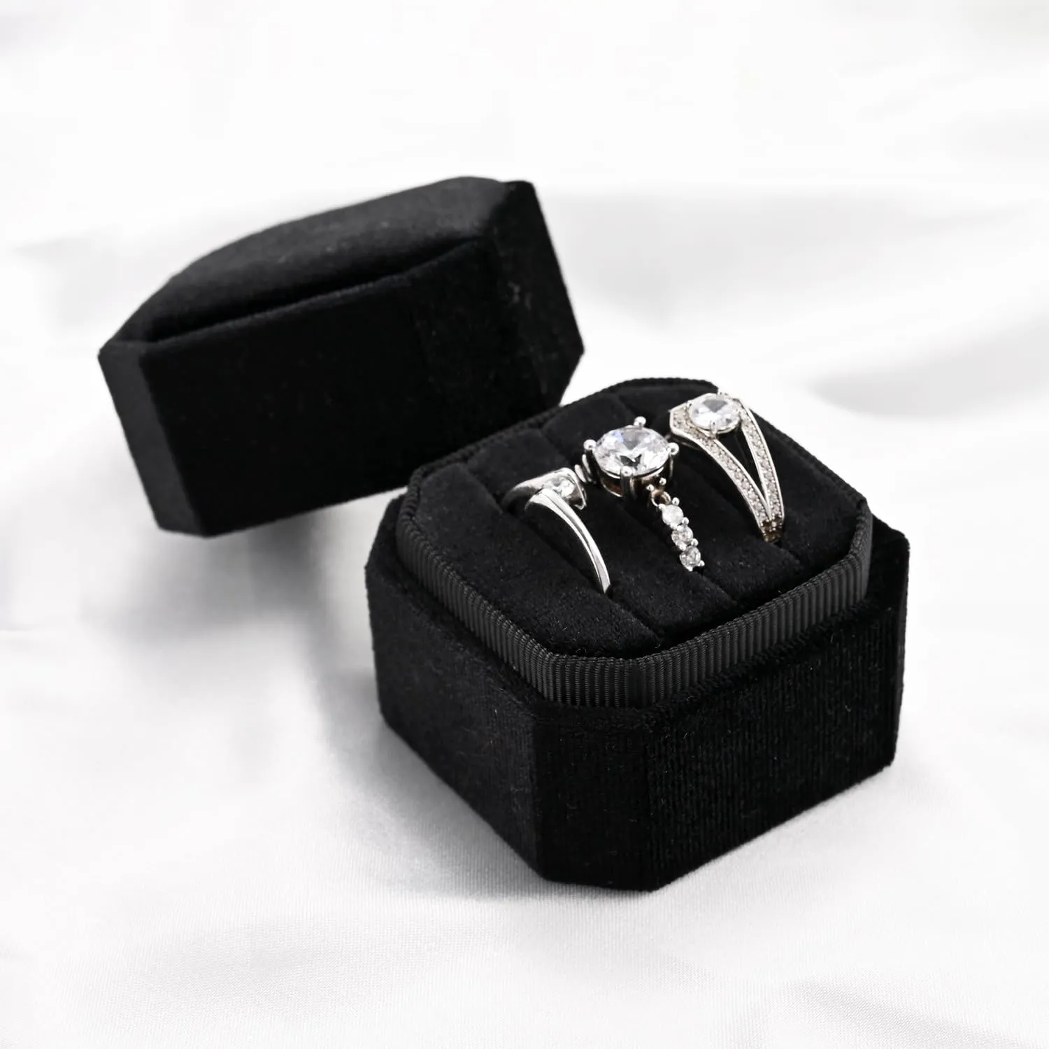 3 Slots Ring Box Velvet Ring Gift Box Wedding Day For Proposal, Engagement, Wedding,Mother's Day, Valentine's Day (Black)
