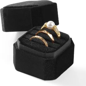 3 Slots Ring Box Velvet Ring Gift Box Wedding Day For Proposal, Engagement, Wedding,Mother's Day, Valentine's Day (Black)