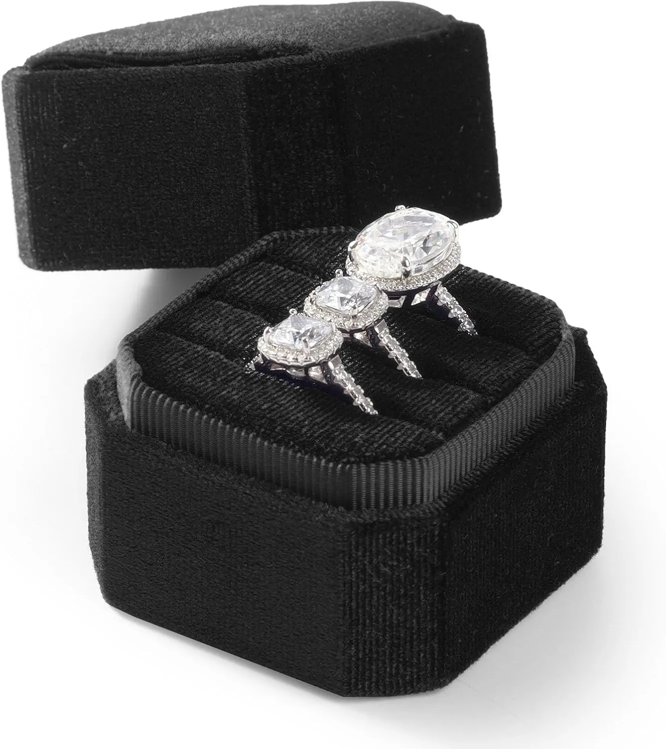 3 Slots Ring Box Velvet Ring Gift Box Wedding Day For Proposal, Engagement, Wedding,Mother's Day, Valentine's Day (Black)