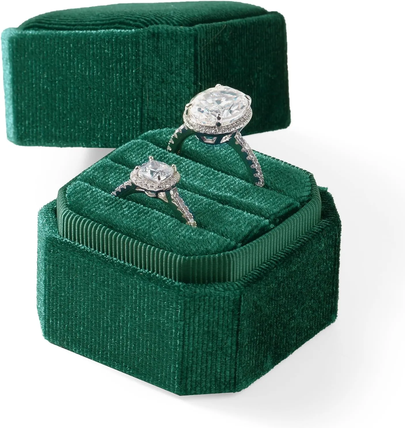3 Slots Ring Box Velvet Ring Gift Box Wedding Day For Proposal, Engagement, Wedding,Mother's Day, Valentine's Day (Green)