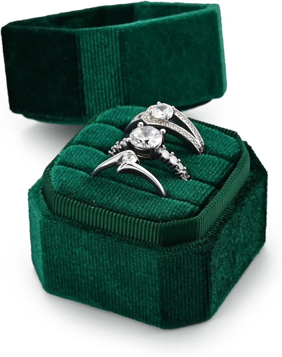 3 Slots Ring Box Velvet Ring Gift Box Wedding Day For Proposal, Engagement, Wedding,Mother's Day, Valentine's Day (Green)