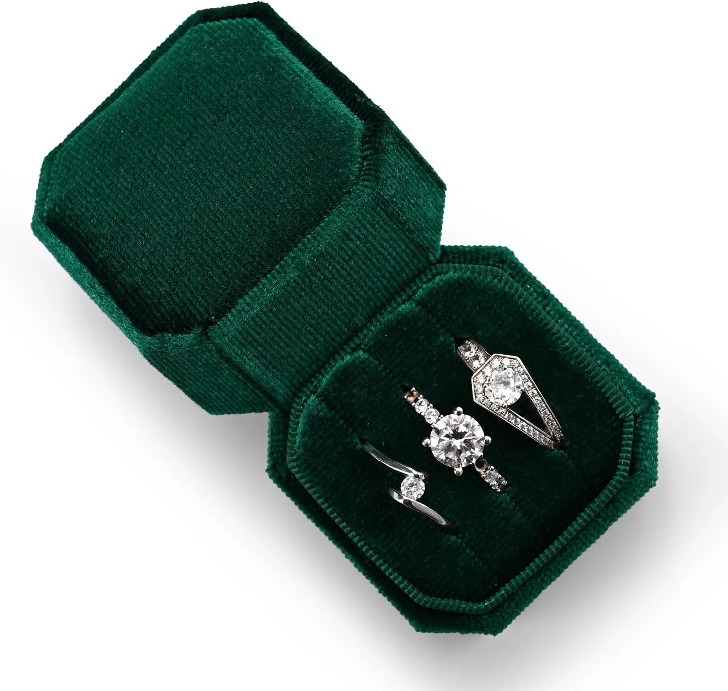3 Slots Ring Box Velvet Ring Gift Box Wedding Day For Proposal, Engagement, Wedding,Mother's Day, Valentine's Day (Green)