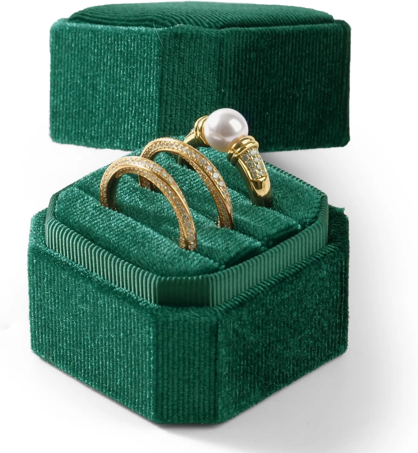 3 Slots Ring Box Velvet Ring Gift Box Wedding Day For Proposal, Engagement, Wedding,Mother's Day, Valentine's Day (Green)