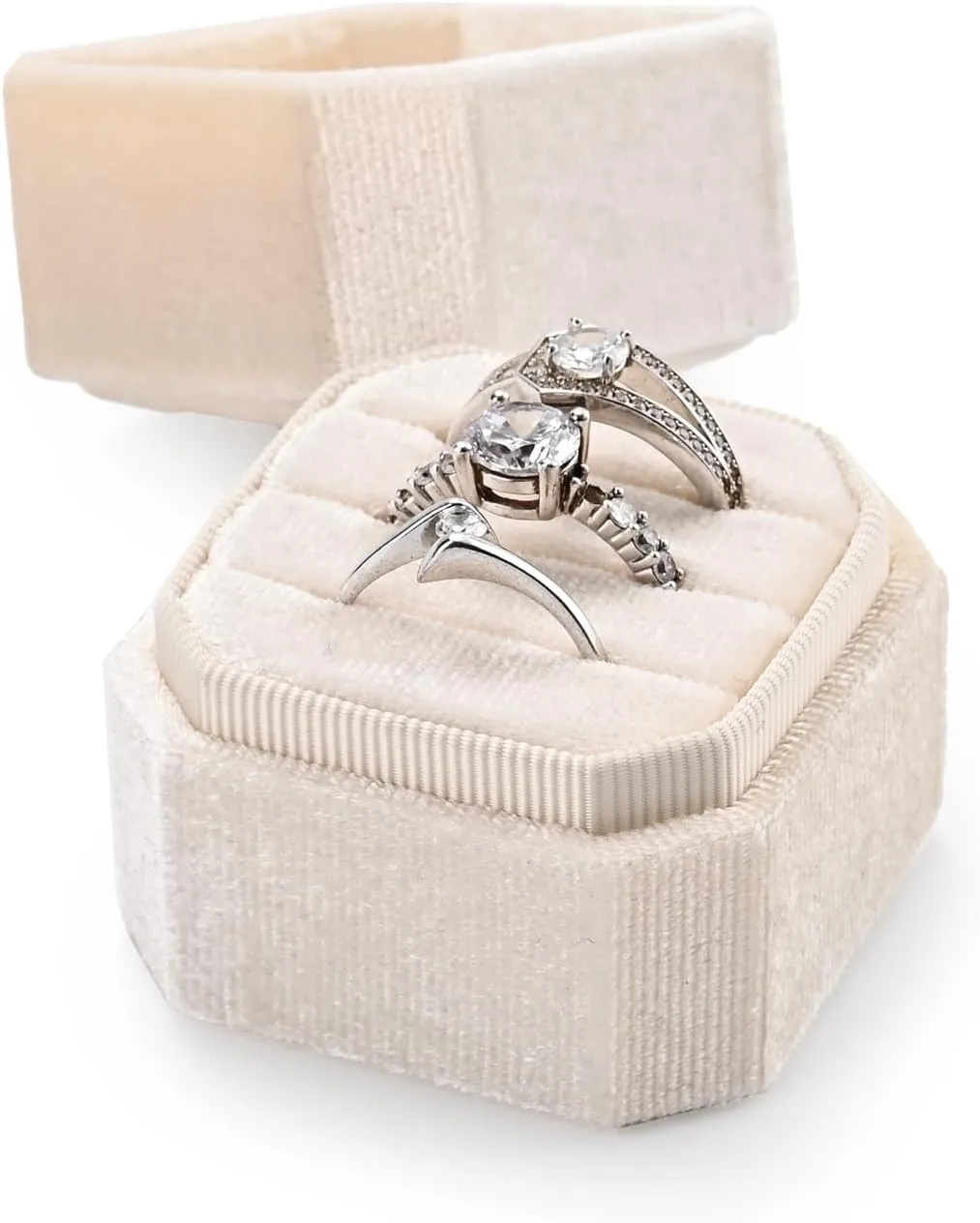 3 Slots Ring Box Velvet Ring Gift Box Wedding Day For Proposal, Engagement, Wedding,Mother's Day, Valentine's Day(Beige)