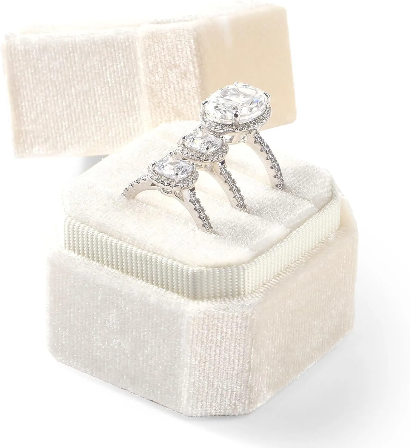 3 Slots Ring Box Velvet Ring Gift Box Wedding Day For Proposal, Engagement, Wedding,Mother's Day, Valentine's Day(Beige)