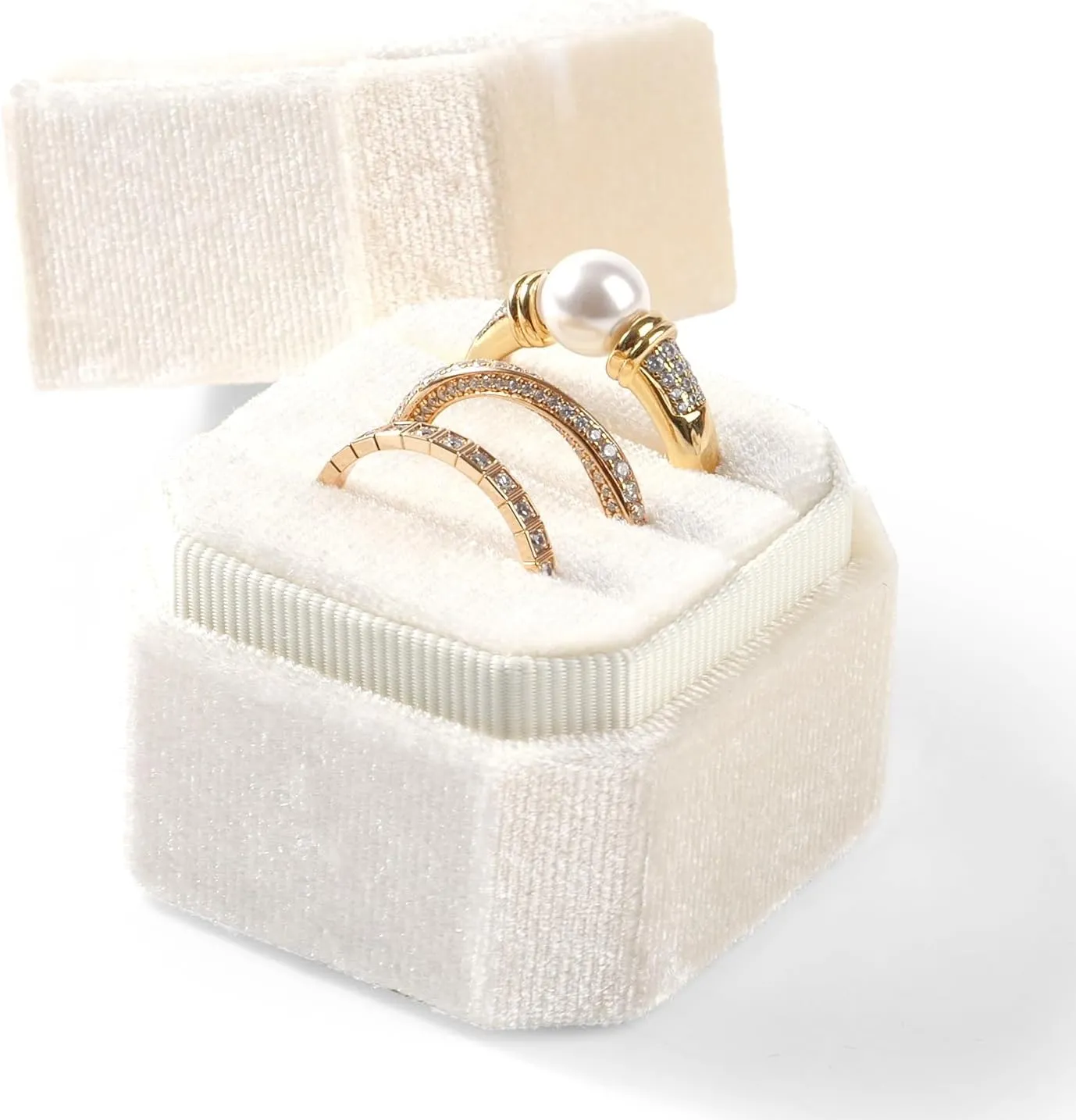 3 Slots Ring Box Velvet Ring Gift Box Wedding Day For Proposal, Engagement, Wedding,Mother's Day, Valentine's Day(Beige)