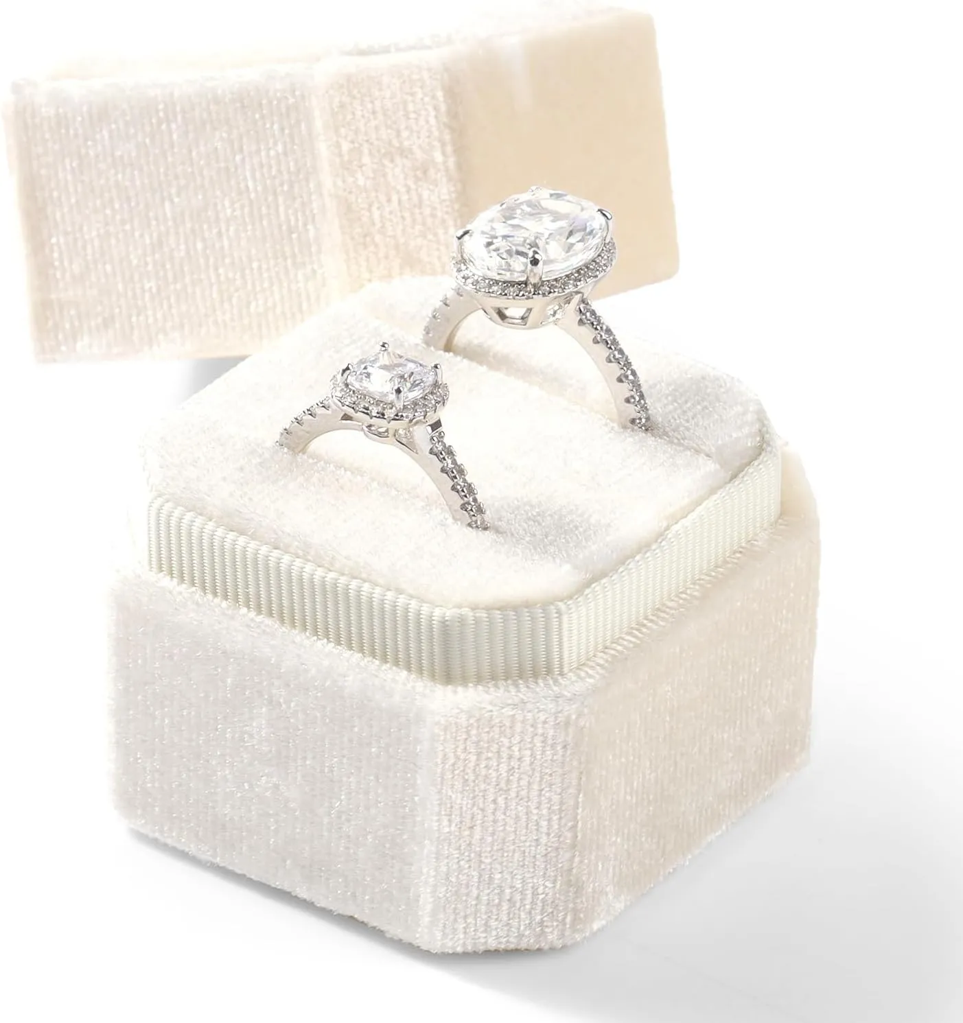 3 Slots Ring Box Velvet Ring Gift Box Wedding Day For Proposal, Engagement, Wedding,Mother's Day, Valentine's Day(Beige)