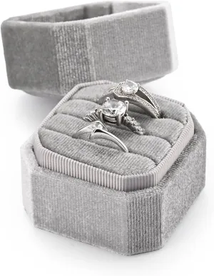 3 Slots Ring Box Velvet Ring Gift Box Wedding Day For Proposal, Engagement, Wedding,Mother's Day, Valentine's Day(Grey)