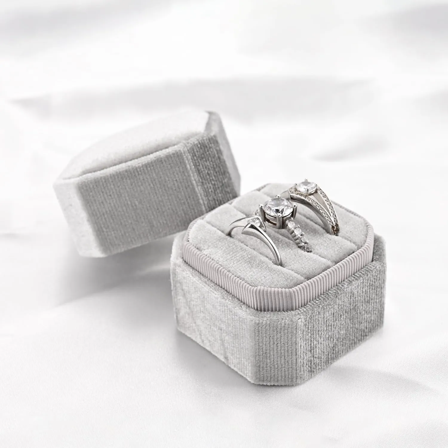 3 Slots Ring Box Velvet Ring Gift Box Wedding Day For Proposal, Engagement, Wedding,Mother's Day, Valentine's Day(Grey)