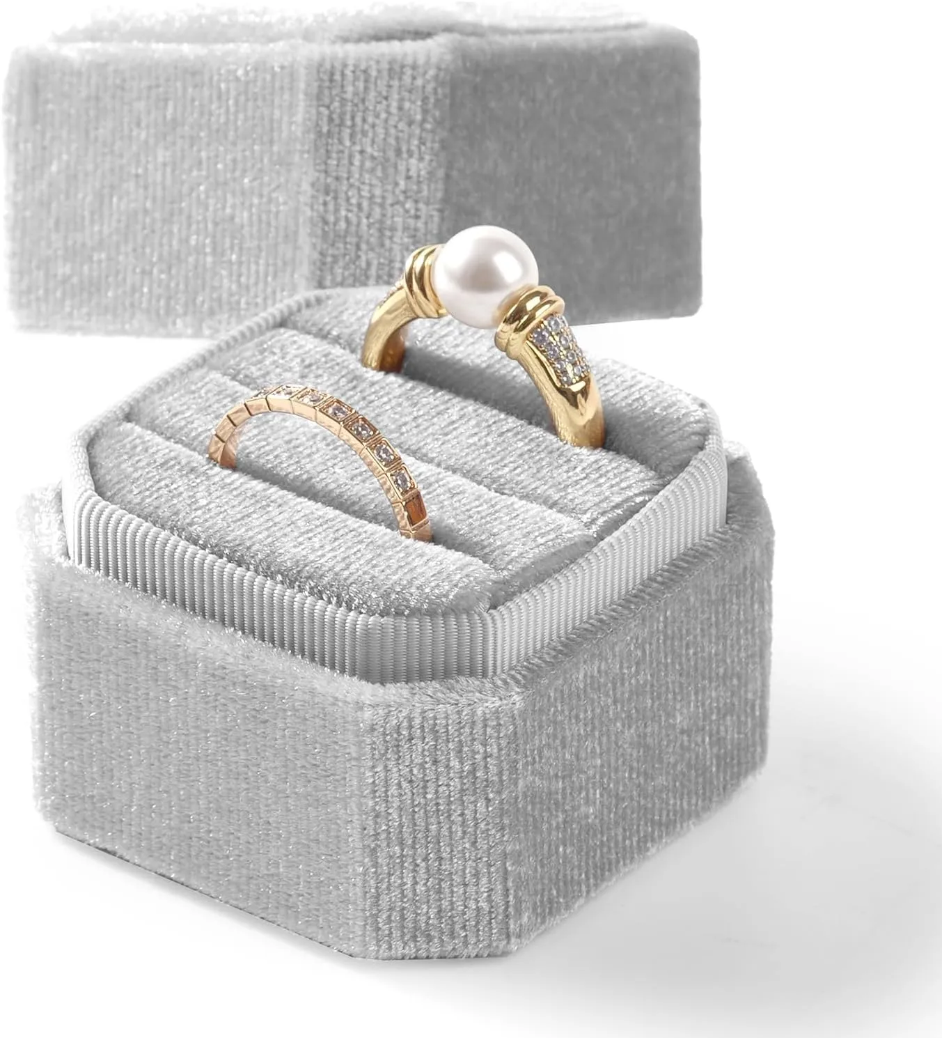 3 Slots Ring Box Velvet Ring Gift Box Wedding Day For Proposal, Engagement, Wedding,Mother's Day, Valentine's Day(Grey)