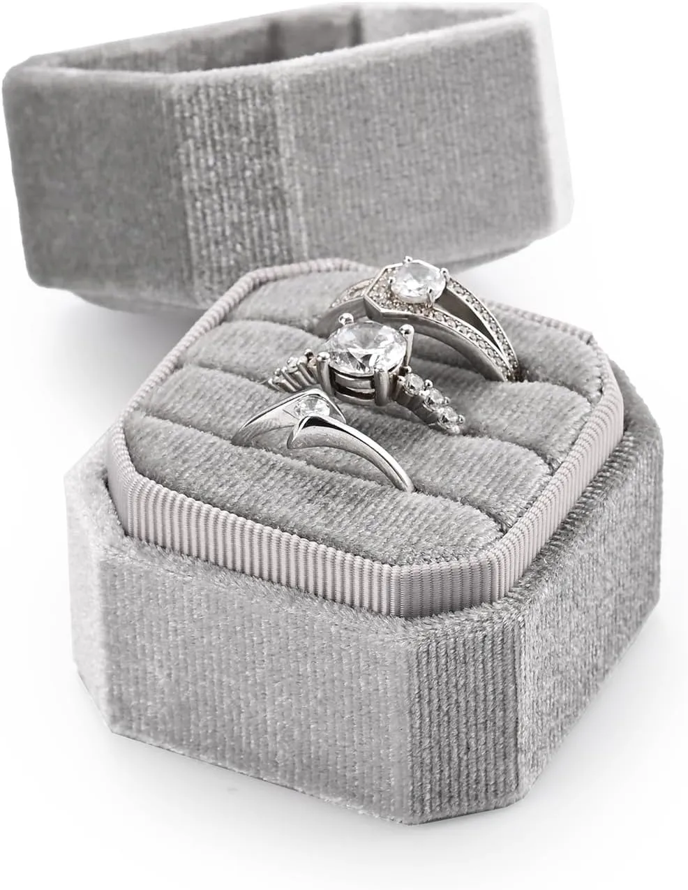 3 Slots Ring Box Velvet Ring Gift Box Wedding Day For Proposal, Engagement, Wedding,Mother's Day, Valentine's Day(Grey)