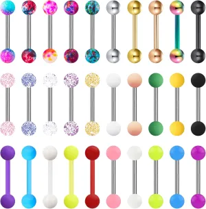 30-200Pcs 14G Surgical Steel Tongue Rings for Women Stainless Steel Nipple Rings Barbell Body Piercing