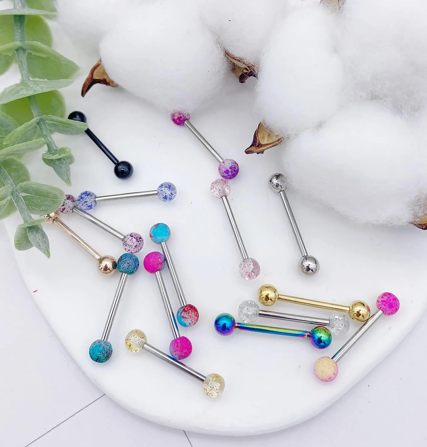 30-200Pcs 14G Surgical Steel Tongue Rings for Women Stainless Steel Nipple Rings Barbell Body Piercing