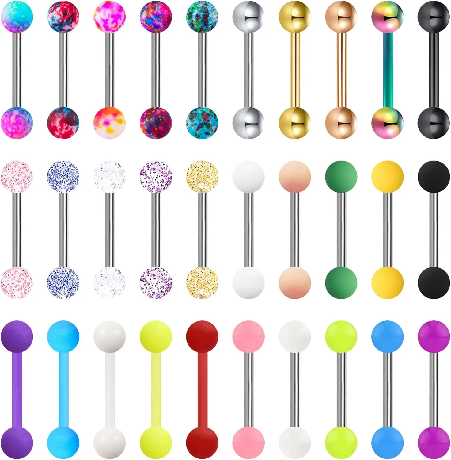 30-200Pcs 14G Surgical Steel Tongue Rings for Women Stainless Steel Nipple Rings Barbell Body Piercing