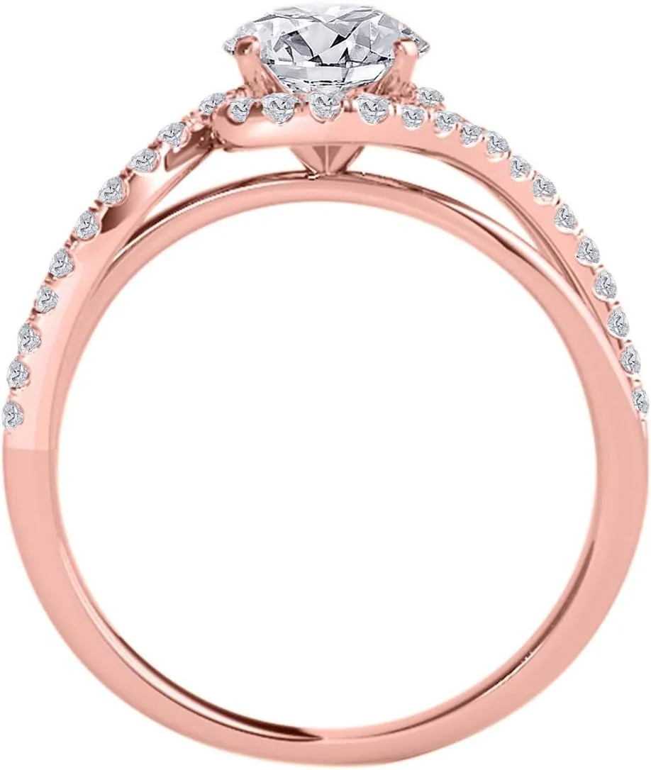 3/4 Carat Halo Diamond Engagement Bridal Ring Set prong 14K Solid Rose Gold