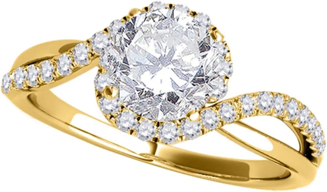 3/4 Carat Halo Diamond Engagement Bridal Ring Set prong 14K Solid Yellow Gold