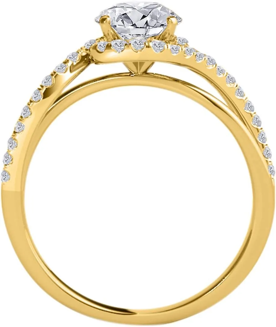 3/4 Carat Halo Diamond Engagement Bridal Ring Set prong 14K Solid Yellow Gold
