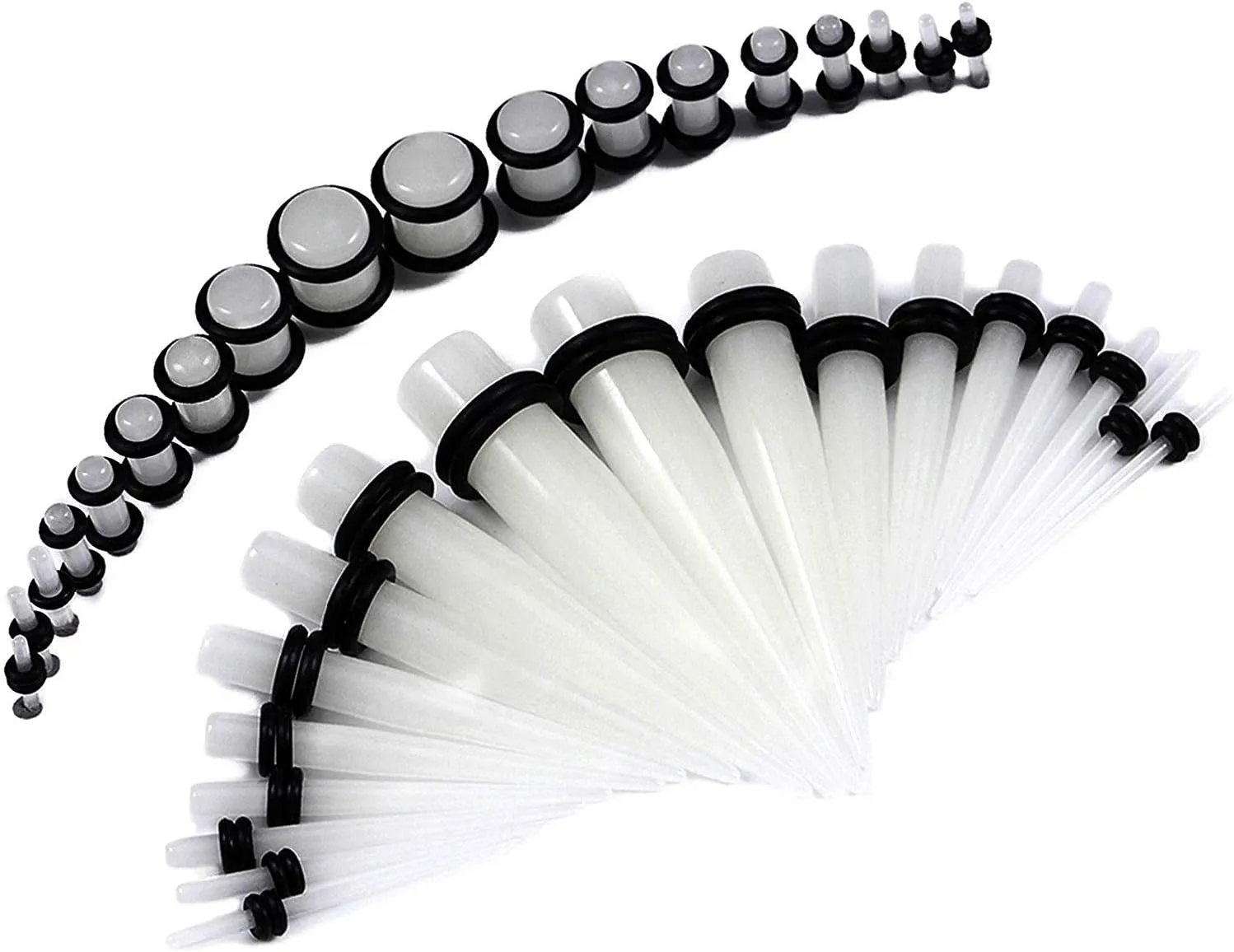 36-Piece Glow in the Dark Tapers with Plugs Ear Stretching Kit - 14GA - 00GA - UV Glow Acrylic