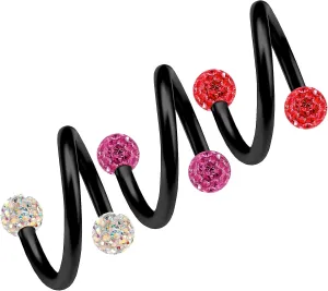 3pc Black Twisted Barbell Spiral Nose Ring Twist Pierced Earrings Ear Piercing Cartilage Jewelry Industrial Earring Rings Lip Conch Screw Surgical Helix Tragus Navel Belly 8mm Pink Gems