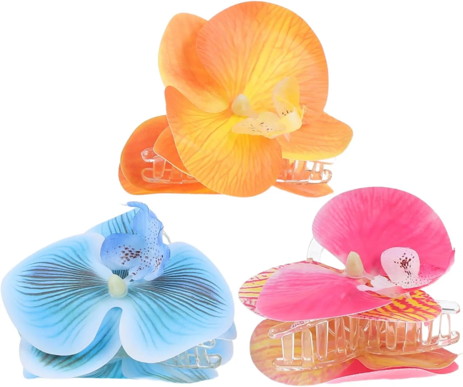 3pcs Artificial Flower Hair Clips for Women Elegant Phalaenopsis Claw Clips for Long Thick Hair for Weddings Parties and Daily Wear