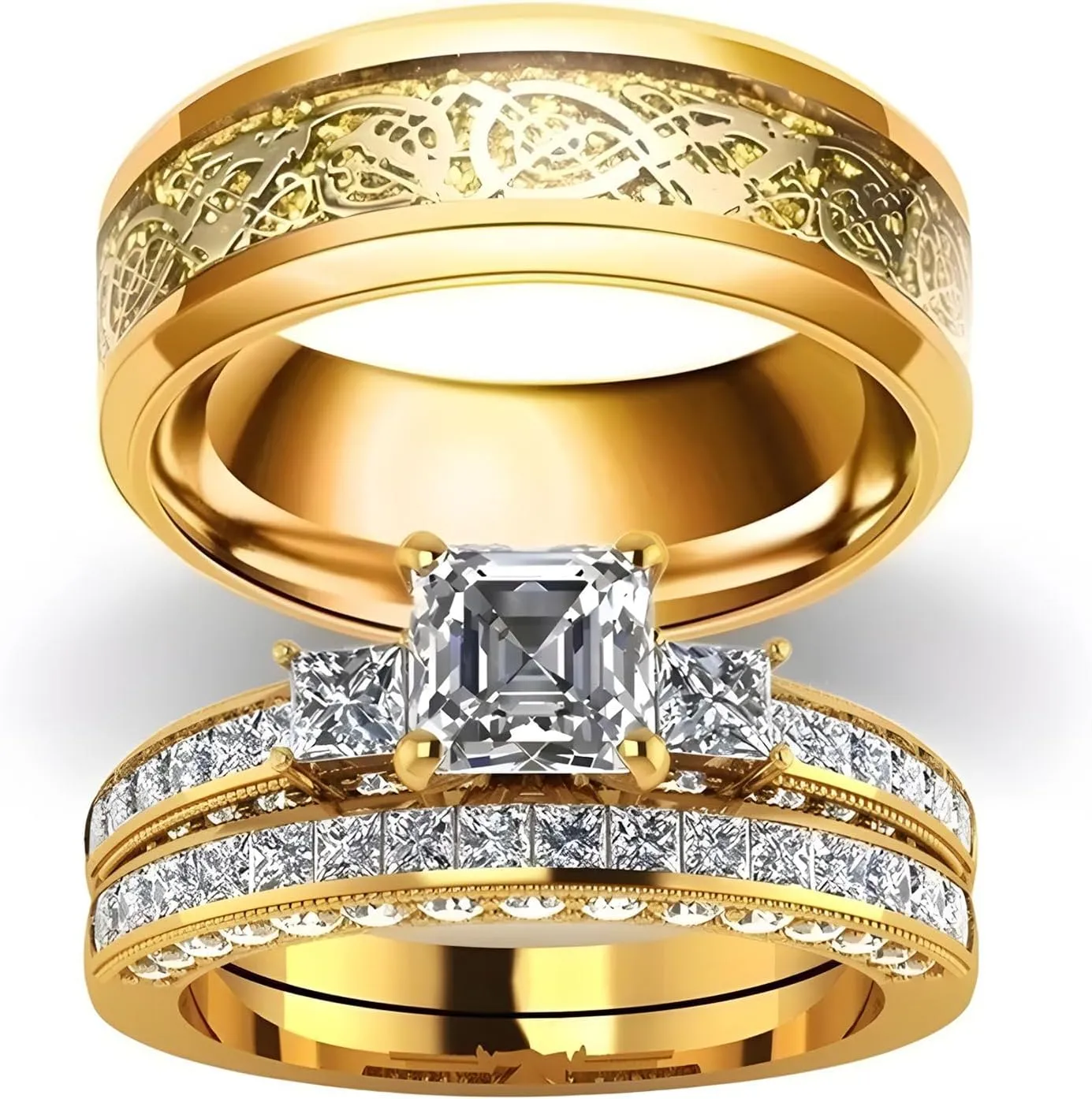 3Pcs Moissanite Wedding Rings Sets for Couples, s925 10K 14K 18K Gold Wedding Rings Sets for Him and Her, Customized Matching Engagement Bands Set for Men and Women Free Engraving