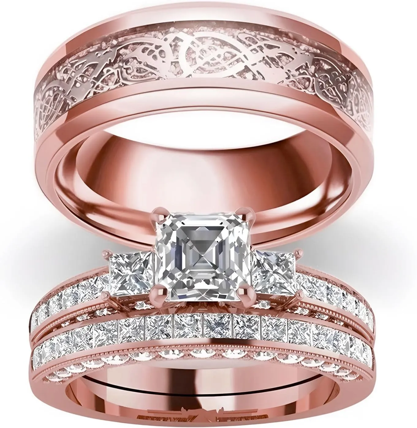 3Pcs Moissanite Wedding Rings Sets for Couples, s925 10K 14K 18K Gold Wedding Rings Sets for Him and Her, Customized Matching Engagement Bands Set for Men and Women Free Engraving