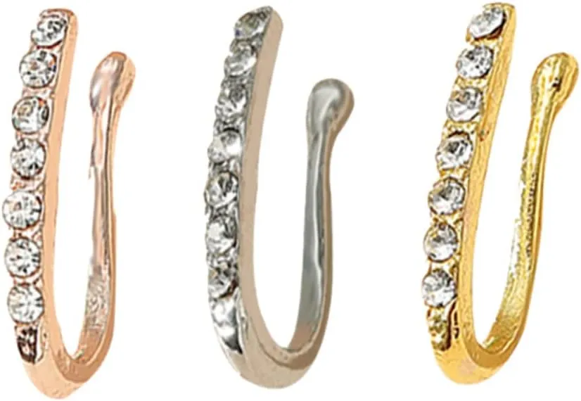 3Pcs Rhinestone U Shaped Nose Ring Non Pierced Nose Clips Delicate Fashionable Nose Jewelry for Parties Special Occasions