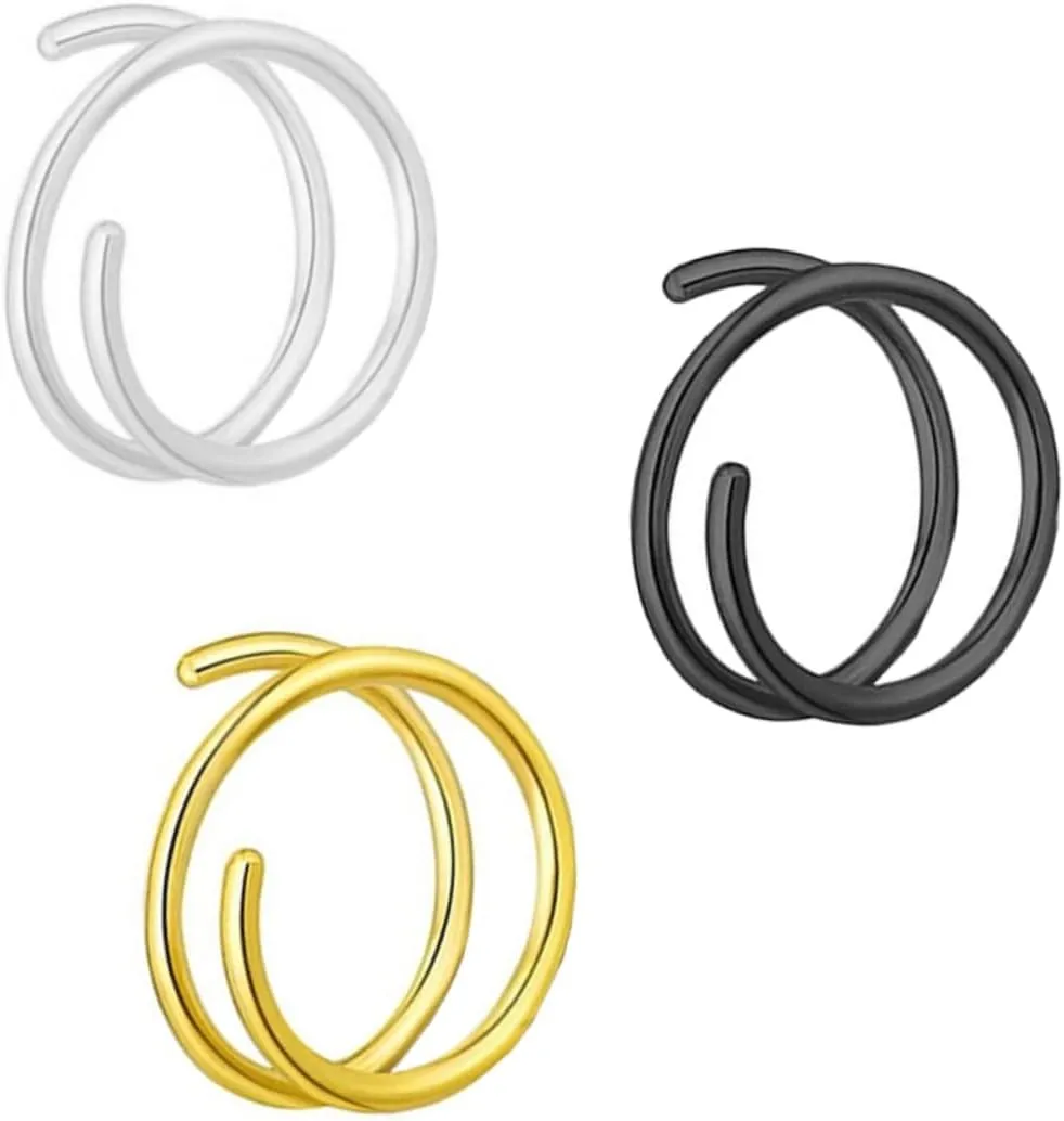 3pcs Stainless Steel Spiral Nose Ring Double Nose Clip Body Jewelry Durable and Comfortable Fashion for Women and Men Suitable for Various Occasions