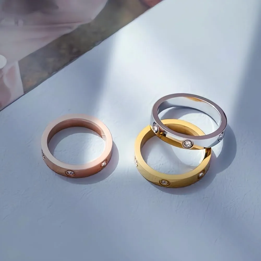 3Pcs/Set Love Friendship Ring 18K Gold Silver Rose Plated Cubic Zirconia Stainless Steel Promise Ring Wedding Band Jewelry for Women