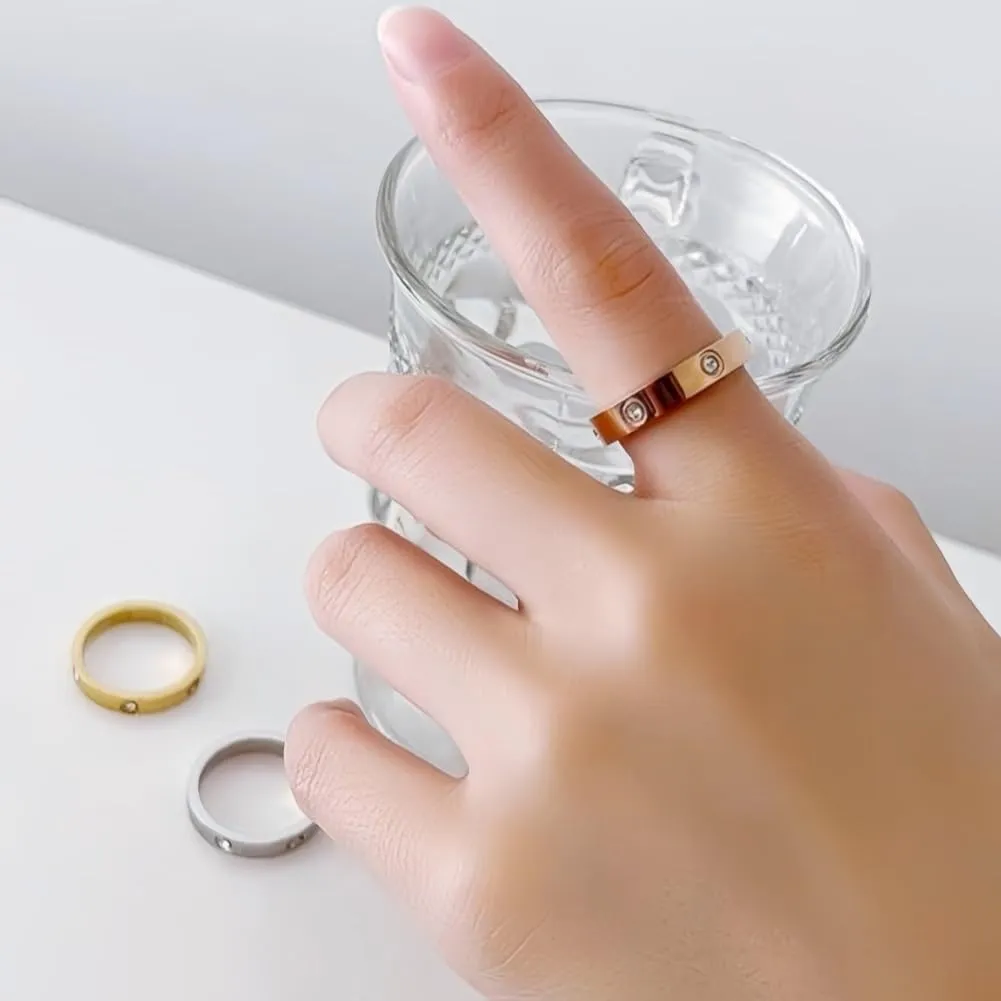 3Pcs/Set Love Friendship Ring 18K Gold Silver Rose Plated Cubic Zirconia Stainless Steel Promise Ring Wedding Band Jewelry for Women