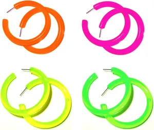 4 Pairs Candy Color Circle Round Hoop Earrings for Women Big Retro Star Heart Neon Earrings Stud Dangle Bright Fluorescence Exaggerated Statement jewelry