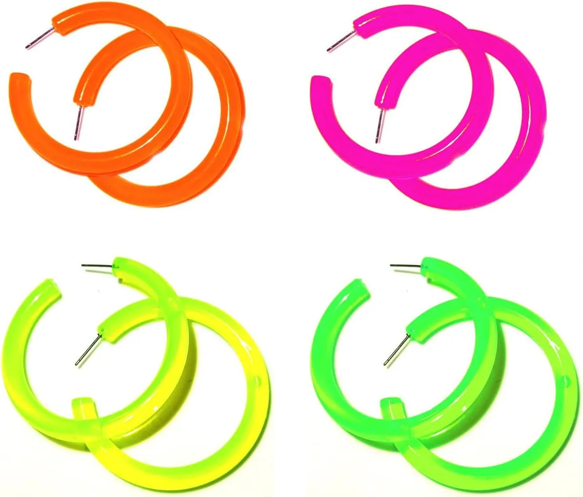 4 Pairs Candy Color Circle Round Hoop Earrings for Women Big Retro Star Heart Neon Earrings Stud Dangle Bright Fluorescence Exaggerated Statement jewelry