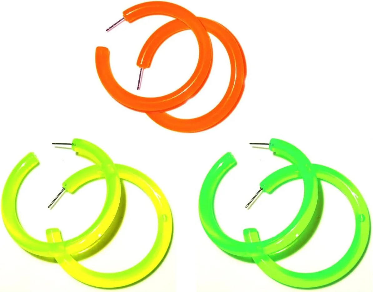 4 Pairs Candy Color Circle Round Hoop Earrings for Women Big Retro Star Heart Neon Earrings Stud Dangle Bright Fluorescence Exaggerated Statement jewelry
