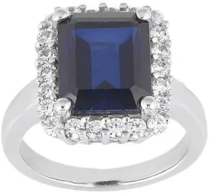 4.90 ct. TW Emerald Shape Blue Sapphire in Diamond Accented Anniversary Wedding Band Ring in Platinum