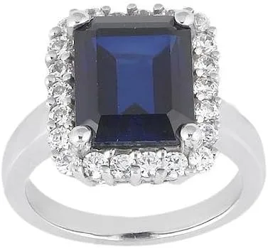 4.90 ct. TW Emerald Shape Blue Sapphire in Diamond Accented Anniversary Wedding Band Ring in Platinum